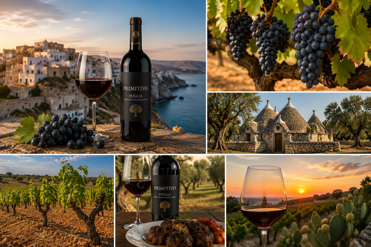 Primitivo di Manduria – Apulien mit Trulli, Reben und Rotwein